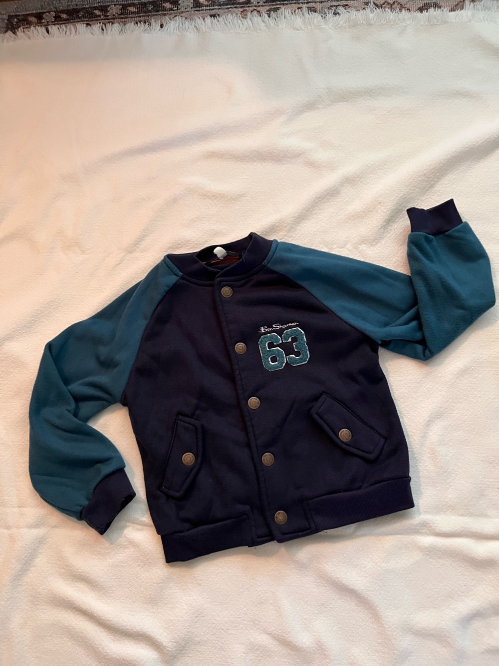 Ben Sherman Navy and Teal Kids Varsity Jacket with '63' Patch